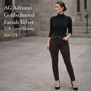AG Adriano Goldschmied Farrah Velvet Animal Print Skinny Ankle Jeans SZ27R